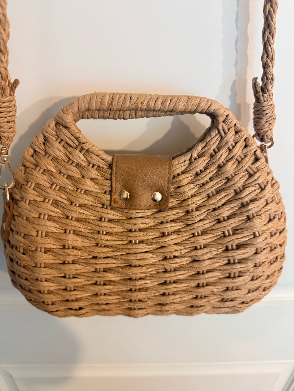 Woven Straw Crossbody Bag Neutral Beach Vacation Summer Purse - New - Picture 9 of 12